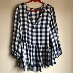 American Eagle pintuck plaid blouse